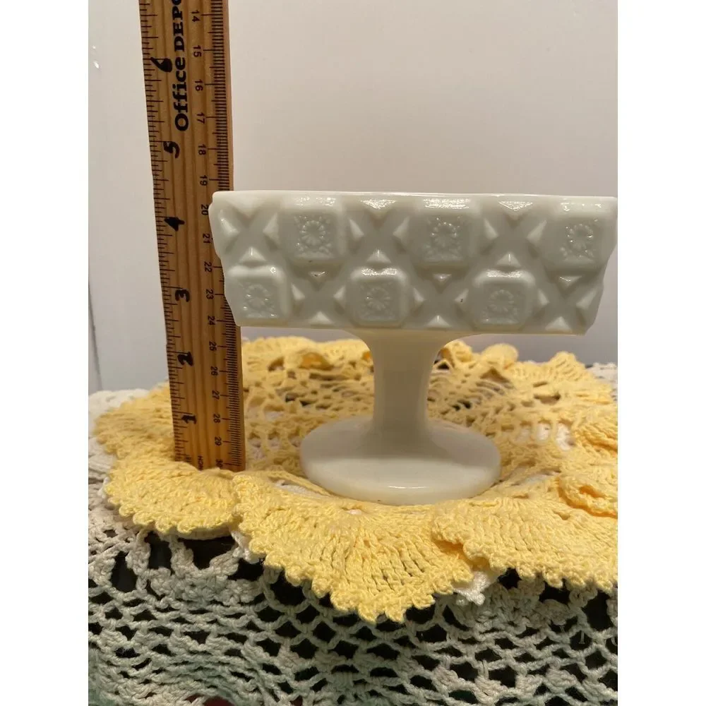 Vintage‎ Westmoreland Compote Old Quilt Block & Star White Pattern Milk Glass